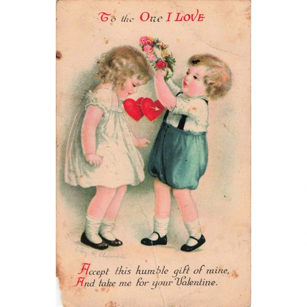 Valentine Postcard Ellen Clapsaddle Signed Children Hearts Divided Back